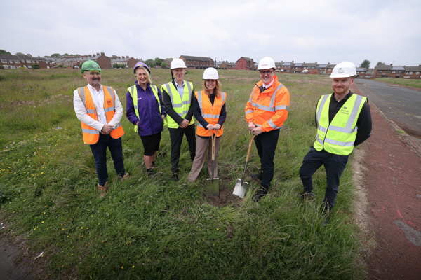 Representatives from Thirteen, Esh and Homes England "break ground" at a new development site in Sunderland