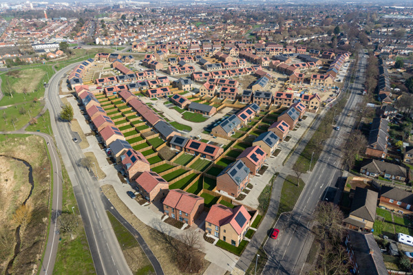 An aerial view of hundreds of houses being built on the Hillside Gardens development in Grove Hill in Middlesbrough