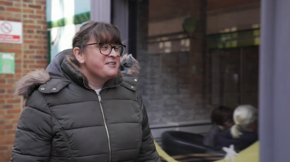 New start customer Rachel walking to work