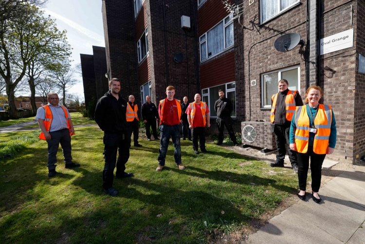 group of engineers with airsource heating systems