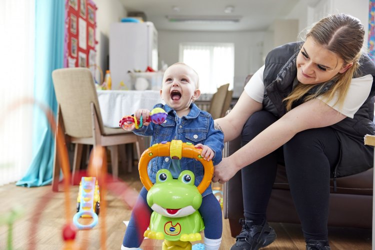 Child Smiling And Playing With Toys With Young Mum At Anna Court Young Parent Scheme Hartlepool Ivy Clancy Ebony Clancy 2